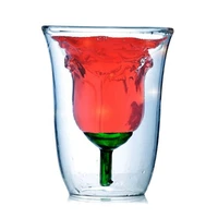 120ml crystal double wall rose flower shape bilayer heat resistant wine glass cocktail liquor cup whiskey drinkwar