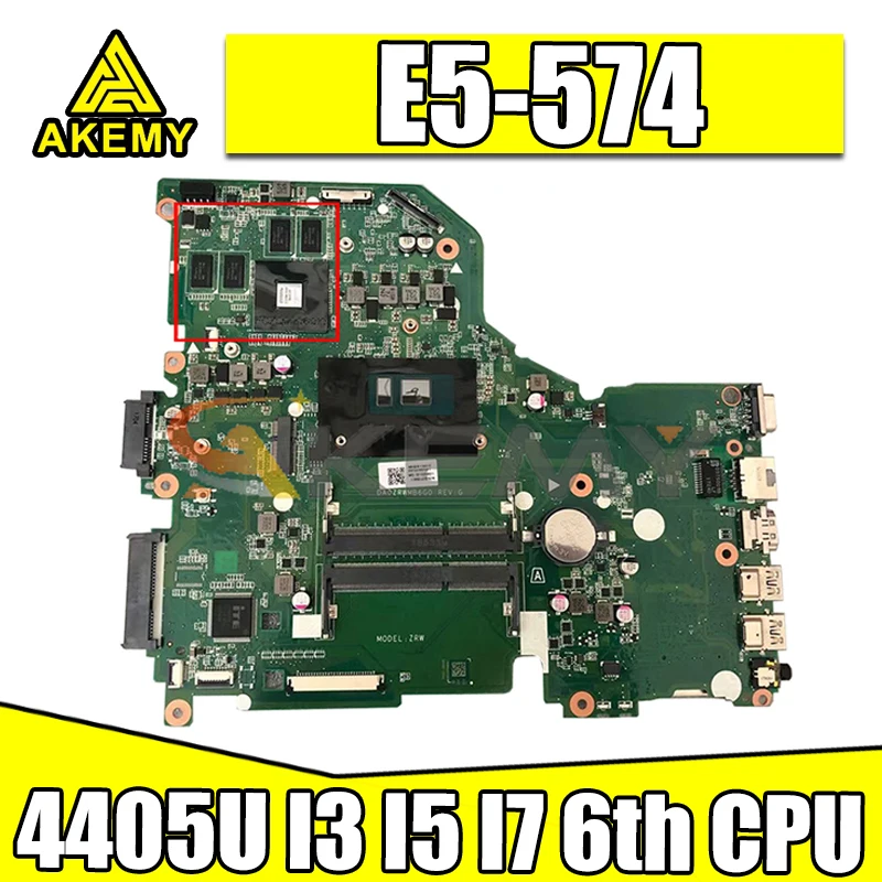 

Оригинальная материнская плата для ноутбука ACER, системная плата DA0ZRWMB6G0, материнская плата DDR3L с процессором 4405U I3 I5 I7 6th