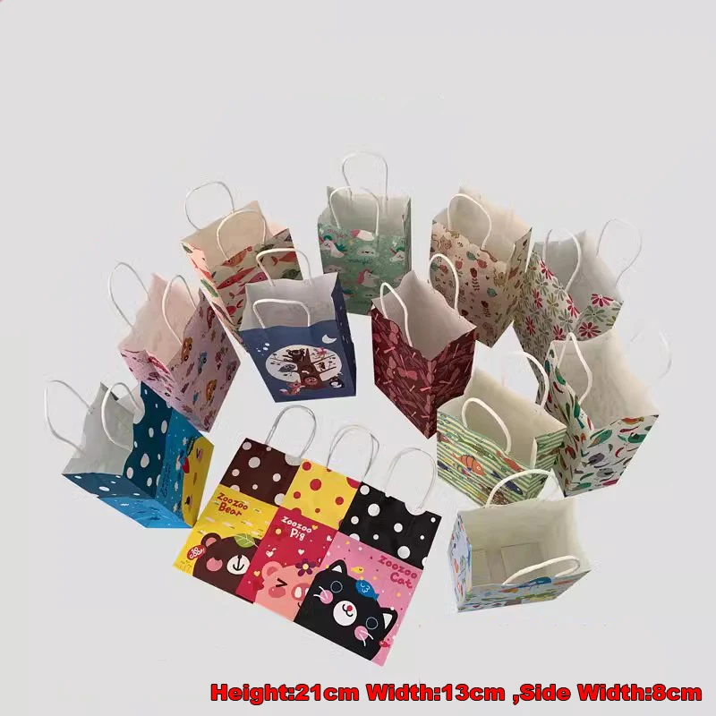 

30 Pc Carton Animal Pattern Holiday Food Gift Shopping Kraft Paper Storage Bags, Cartoon Nice Packaging,