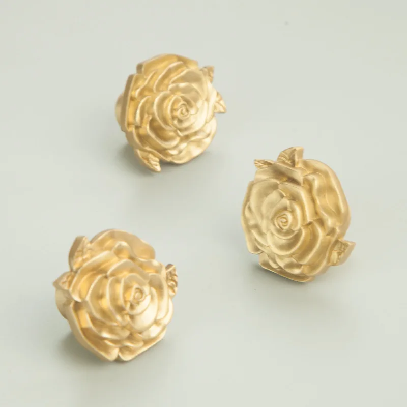 

2pieces American French Rose Brass Handle Cabinet Door Wardrobe Drawer Gold Pure Copper Cabinet Light Luxury Single Hole Handle