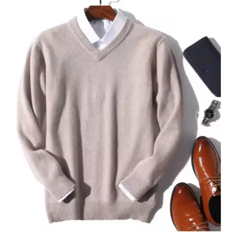 _ 2024 осенне-зимний теплый джемпер из кашемира и хлопка мужские повседневные