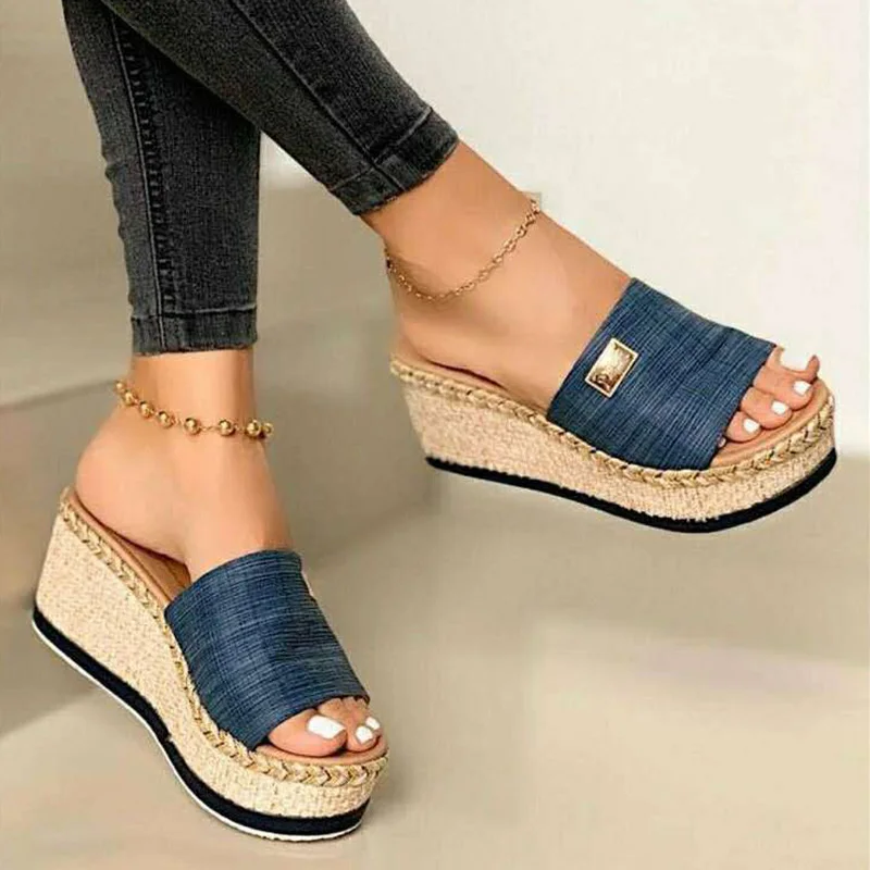 Women Wedges Platform Sandal Open Toe Thick Soft Sole Summer Beach Slippers Shoes