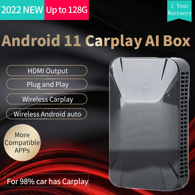 Carplay Ai Box Mini Беспроводной sem fio Netflix Android Автомобильный мультимедийный плеер 4 + 128G