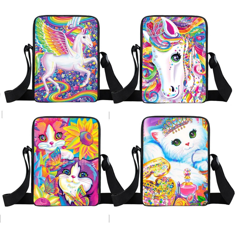 

Fantasy Animal Colorful Unicorn Messenger Bag Girls Bookbag Boys School Bags Kids Handbag Book Bag Small Satchel Shoulder Bags