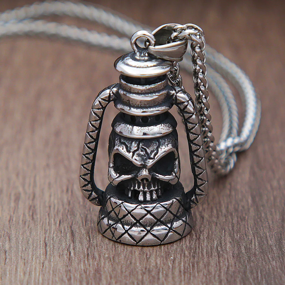 Ожерелье мужское с подвеской в виде черепа из керосиновой лампы |