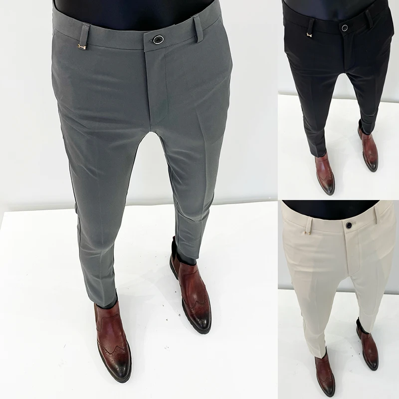 

Men's Suit Pants 2022 Spring Fashion Casual Slim Business Suit Pants Male Wedding Party Work Pants Classic Branded Male Clothing