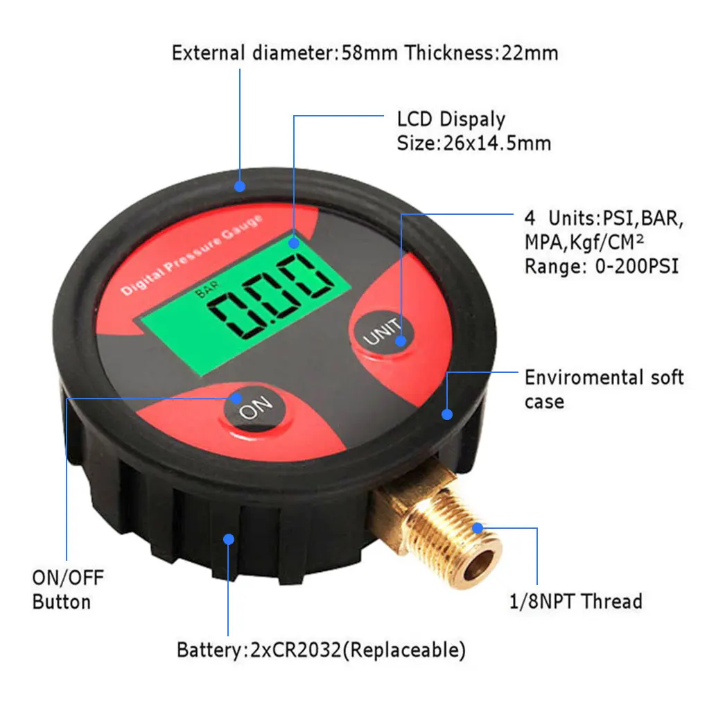 

Датчик давления воздуха с цифровым дисплеем, медный тестер с ЖК-дисплеем