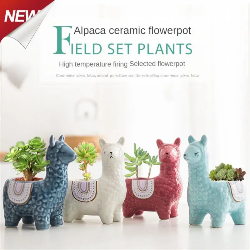 

Creative Cartoon Color Glazed Alpaca Flower Pot Ceramic Crafts Home Decoration Living Room Green Plant Potted Flower Pot