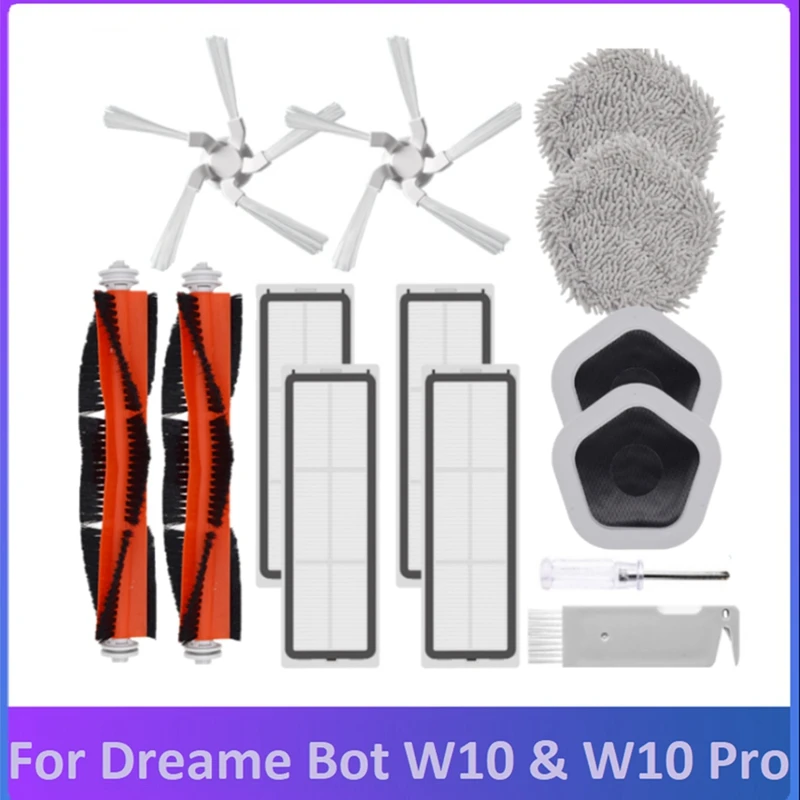 

14Pcs For Xiaomi Dreame Bot W10&W10 Pro Robot Vacuum Cleaner Kit Main Side Brush HEPA Filter Mop Cloth And Mop Holder A