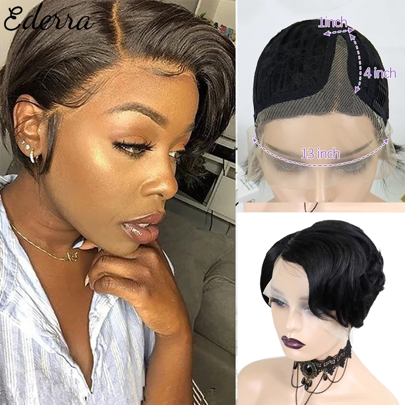 

Human Hair Wigs Short Straight Bob Wig T Part Transparent Lace Wig For Women Preplucked Hairline Pixie Cut Brazilian Remy Wig