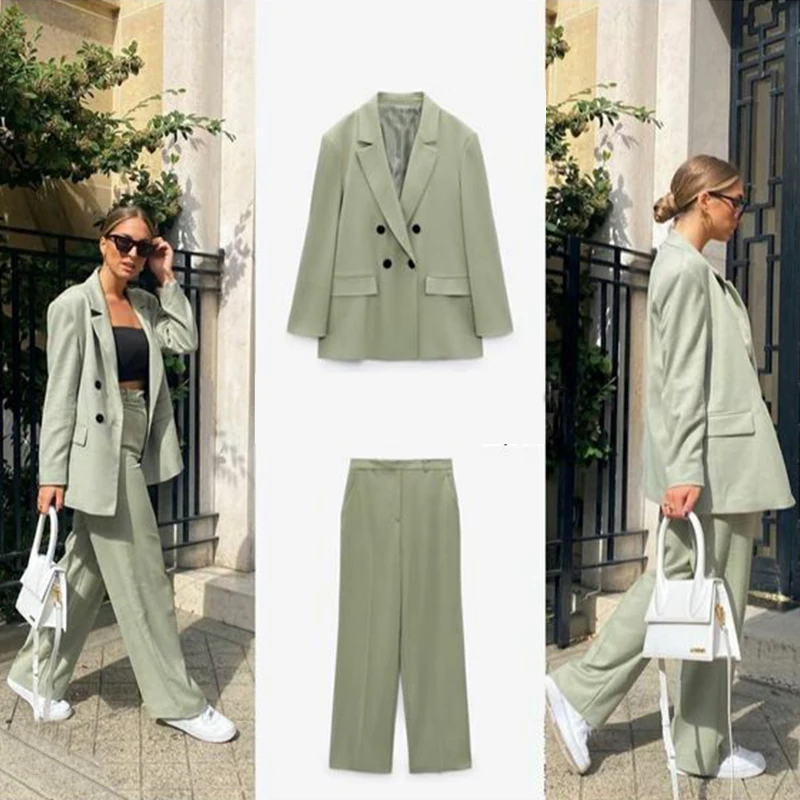 Ladies Suit Two Piece Elegant Fashion Autumn Winter Office Jacket Pants Set