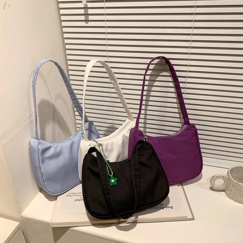

Women Girl Retro Underarm PU Leather Handbag Shoulder Bag Handbags Zipper Tote Purse with Flower Pendant
