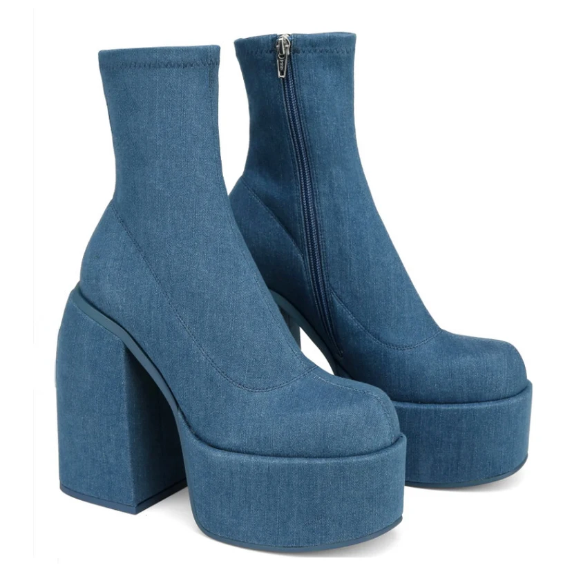 

2023 Women Ankle Show Boots Ladies High Heel Shoes Thick-sole Zipper Leather Solid Waterproof Sexy Mature Party Dress Plus Size