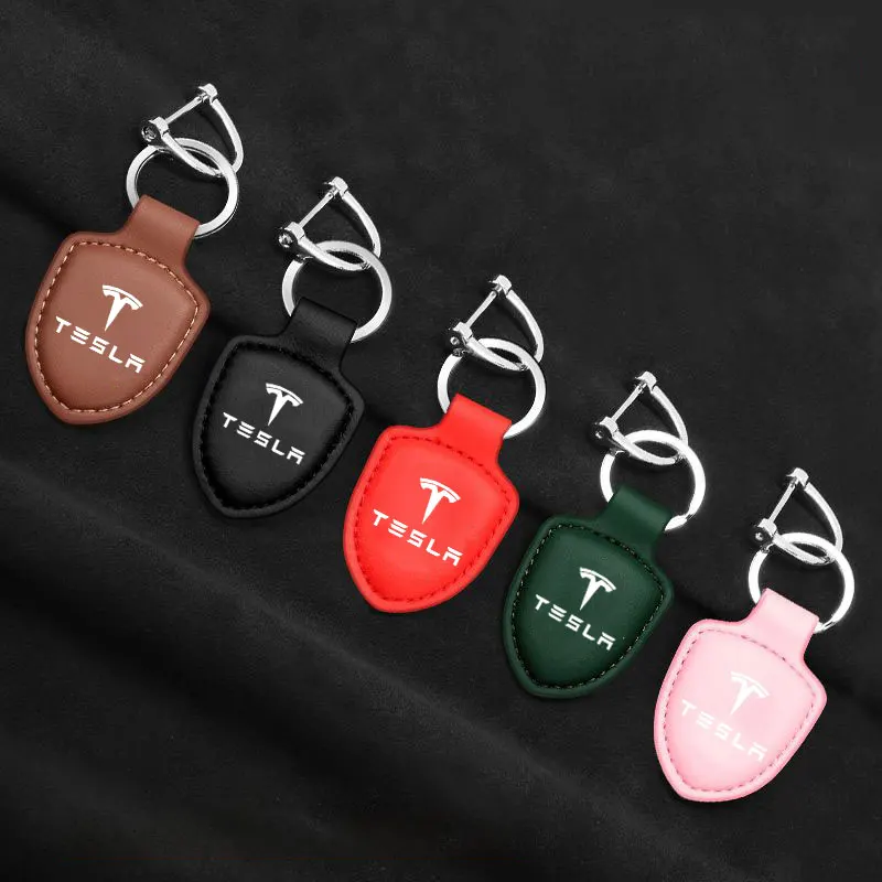

PU Leather Shield modeling Keychain Pendant Car Trinket Keyring For Men Women Gift Jewelry For tesla model 3 X S Y Accessories