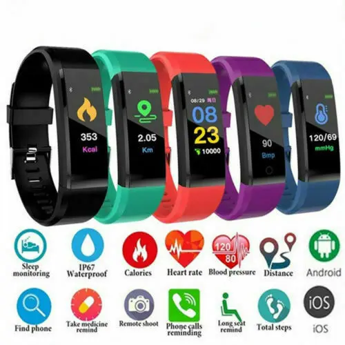 

Smart Watch Bracelet Heart Rate Blood Pressure Monitor Fitness Tracker ID115Plus