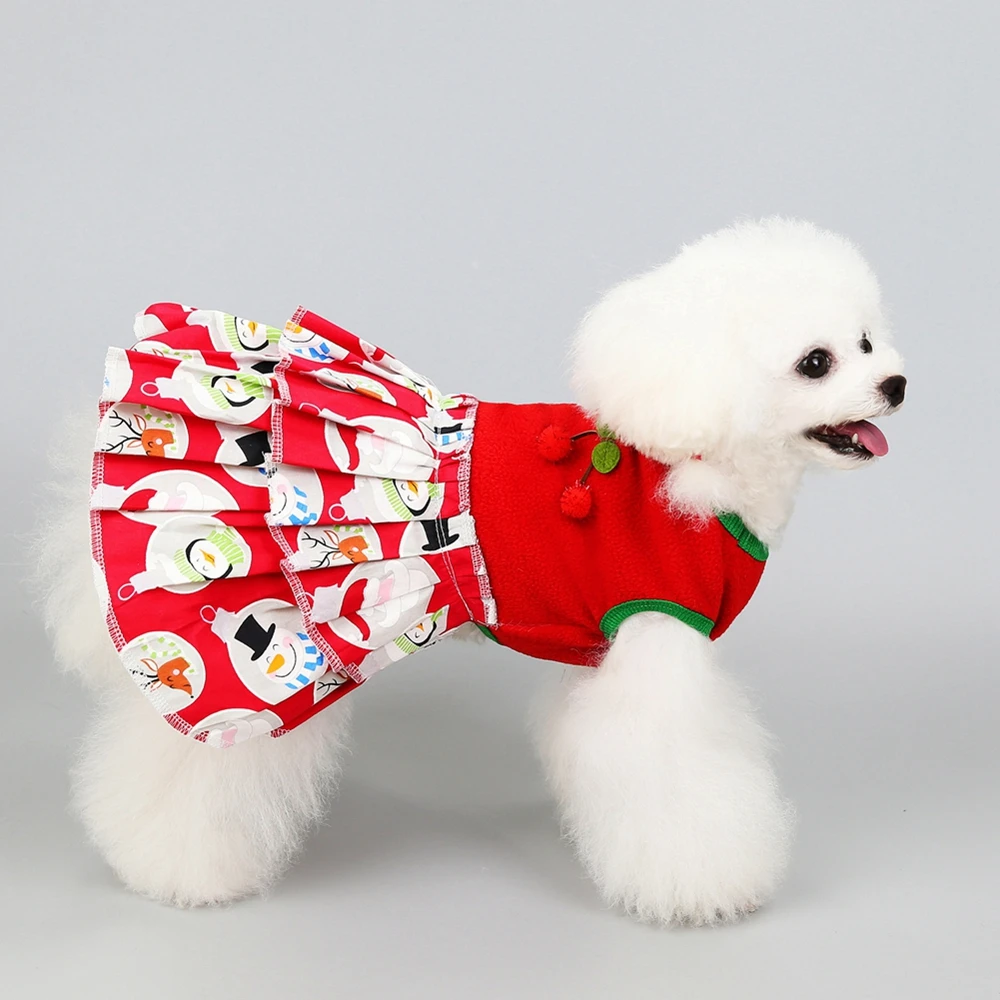 

Dog Christmas Dress Fashionable Dog Clothes Warm for Small Dog Cute Ruffled Skirt Comfortable Cat Winter Dress