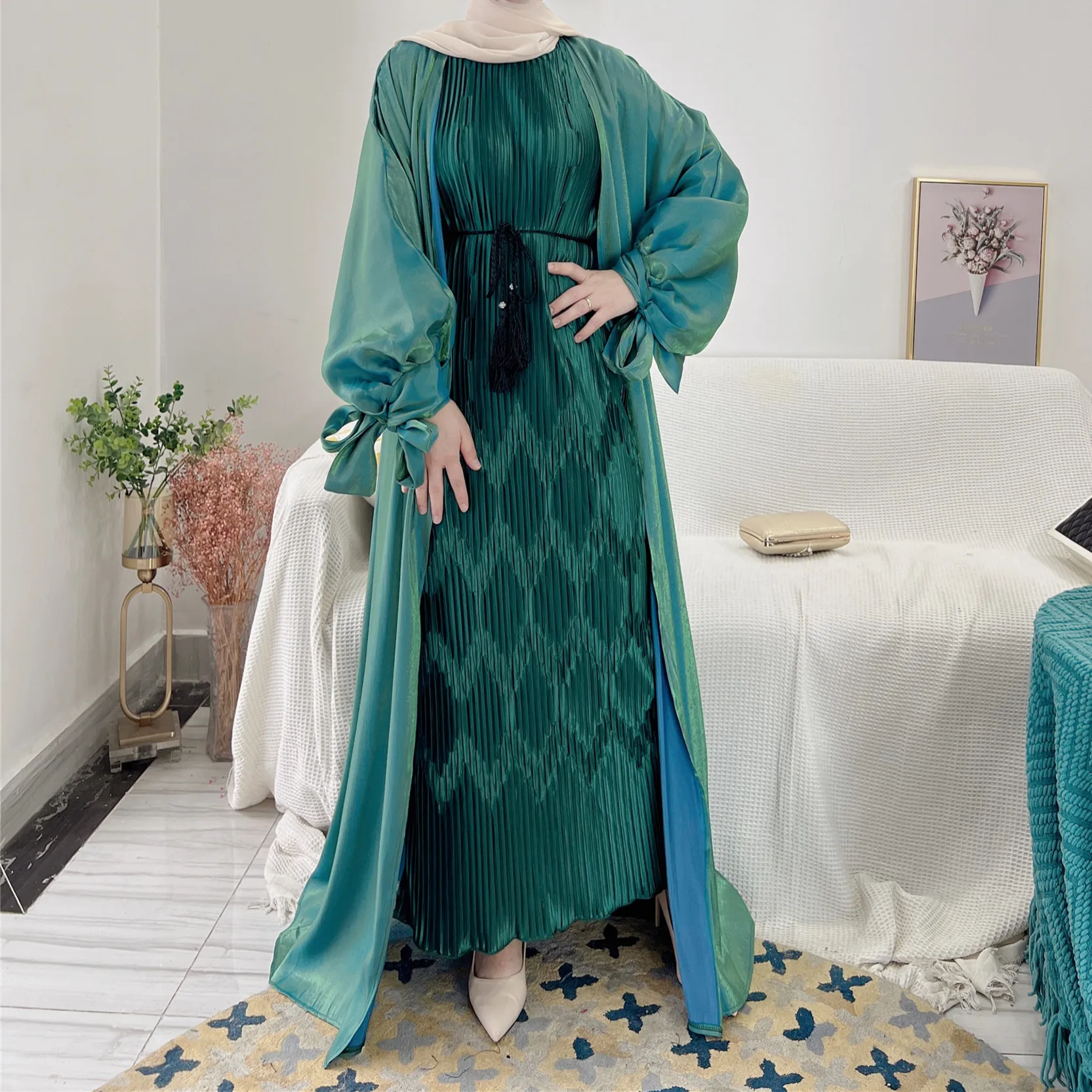 

ИД мусульманское кимоно, абайя, скромное хиджаб-платье, летние открытые Абайи для женщин, Дубай, мусульманская одежда, женский халат