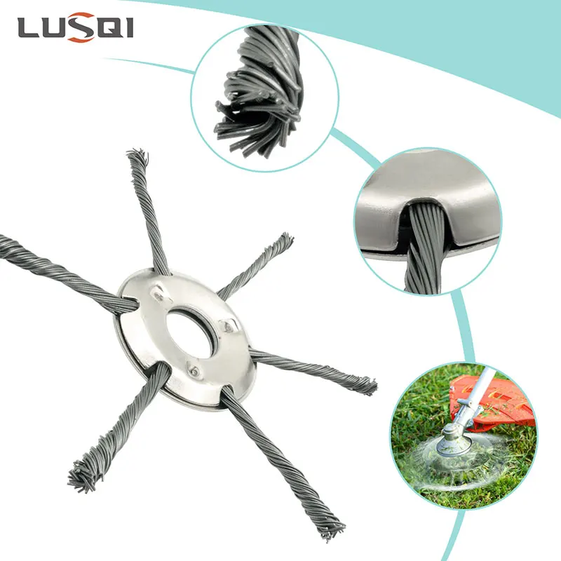 LUSQI 2Pcs 6inch Steel Wire Wheel Head Grass Trimmer Head Universal Weed Brush Fit Straight Shaft Brushcutter Removal Moss Rust