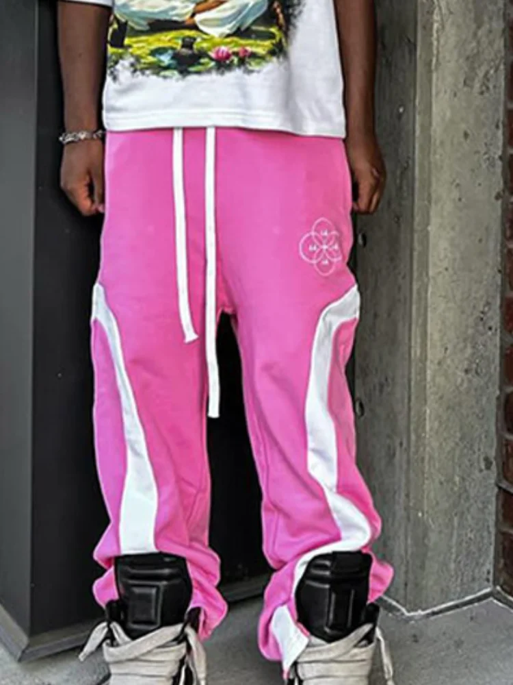 Ретро уличные хип-хоп длинные спортивные штаны с контрастным принтом для мужчин