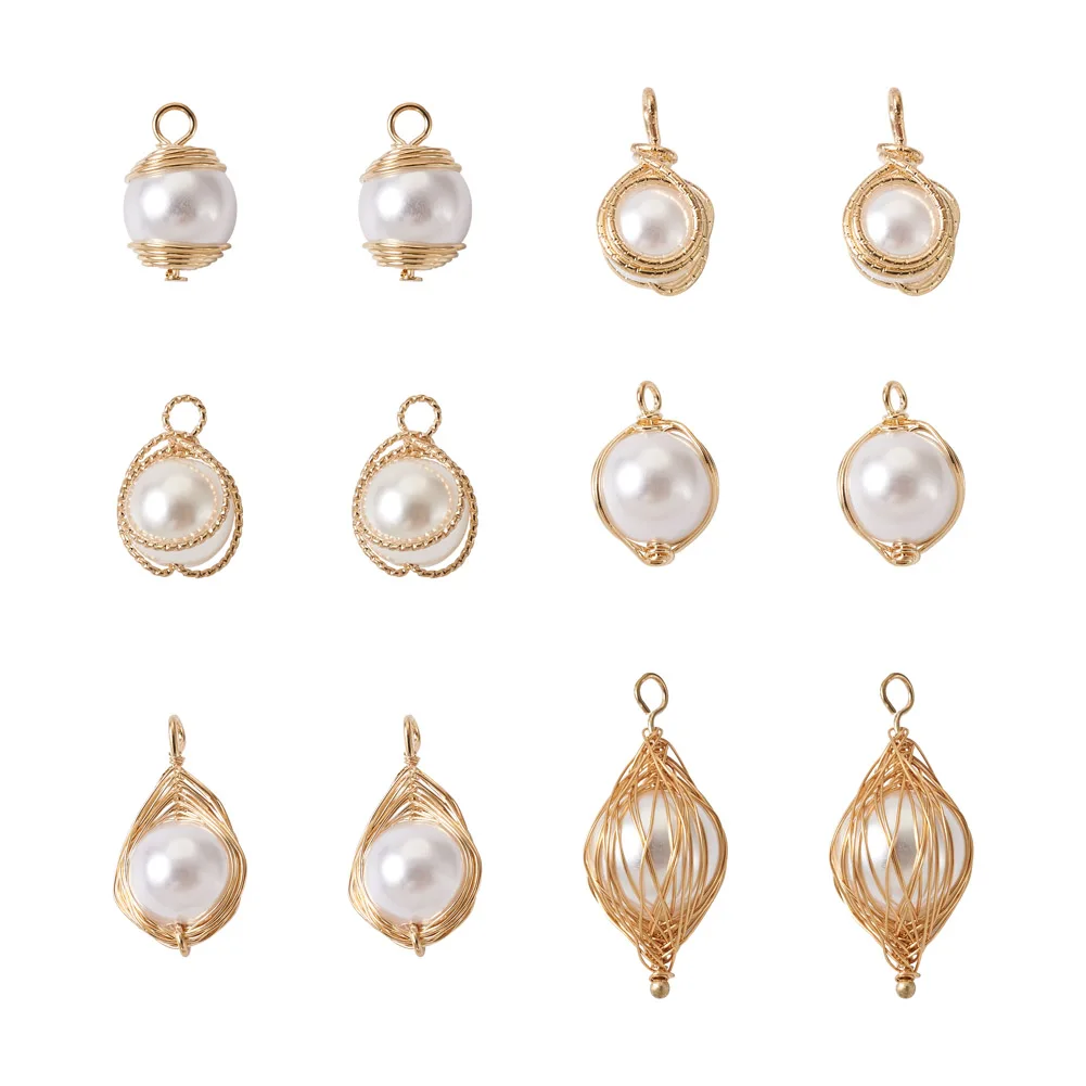24 шт. подвески из АБС-пластика и металлической проволоки с имитацией жемчуга
