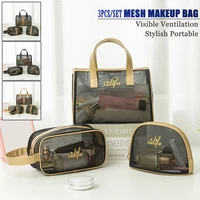 3pcsset mesh makeup bag clear cosmetic bag black washble multifunction travel bag