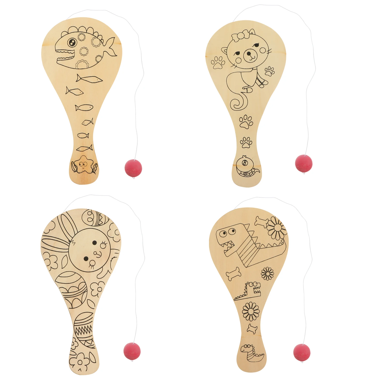 

Paddleball Kids Wooden Wood Paint Paddleball Game Unfinished Games Draw Beach Set Painting Balls Diy Classic With Racket