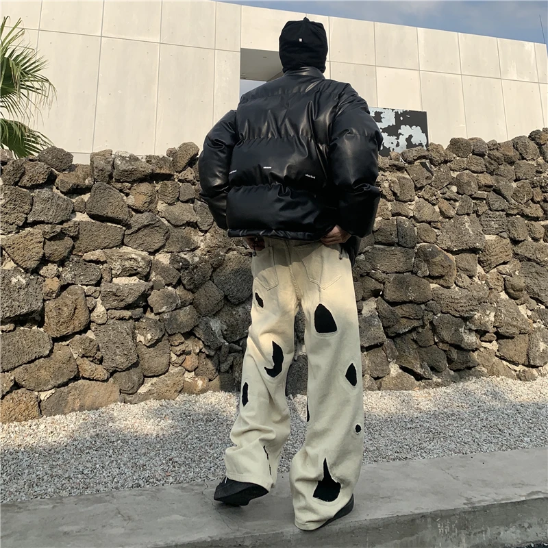 Hip-hop Jeans Y2k American High Street Embroidery Patch Cat Whisker Straight Jeans Men And Women Design Sense Oversize Trousers