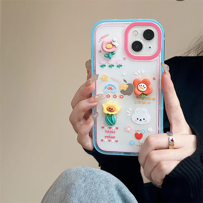 

Luxury Cute Transparency 3D Colorful Flower Phone Cases For Iphone 13 12 Pro 11 X XR XS Max Shockproof Soft Phone Back Cover