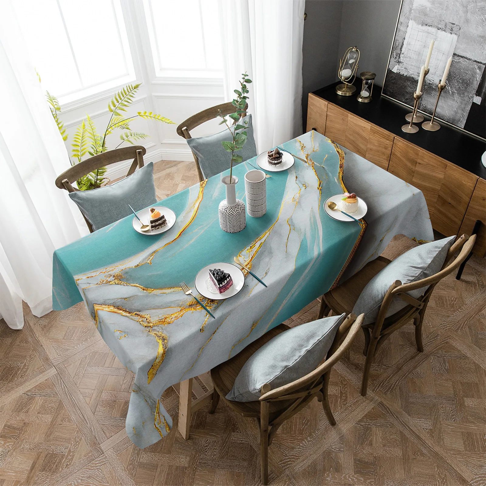 

Marble Texture Aqua Waterproof Tablecloth Living Room Dining Table Coffee Table Cover Outdoor Picnic Cloth