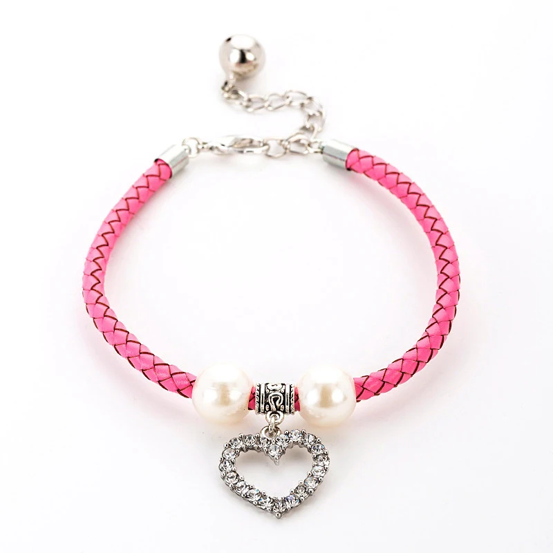 Braided Leather Collar For Dog And Cat Heart Pendant Puppy Jewelry