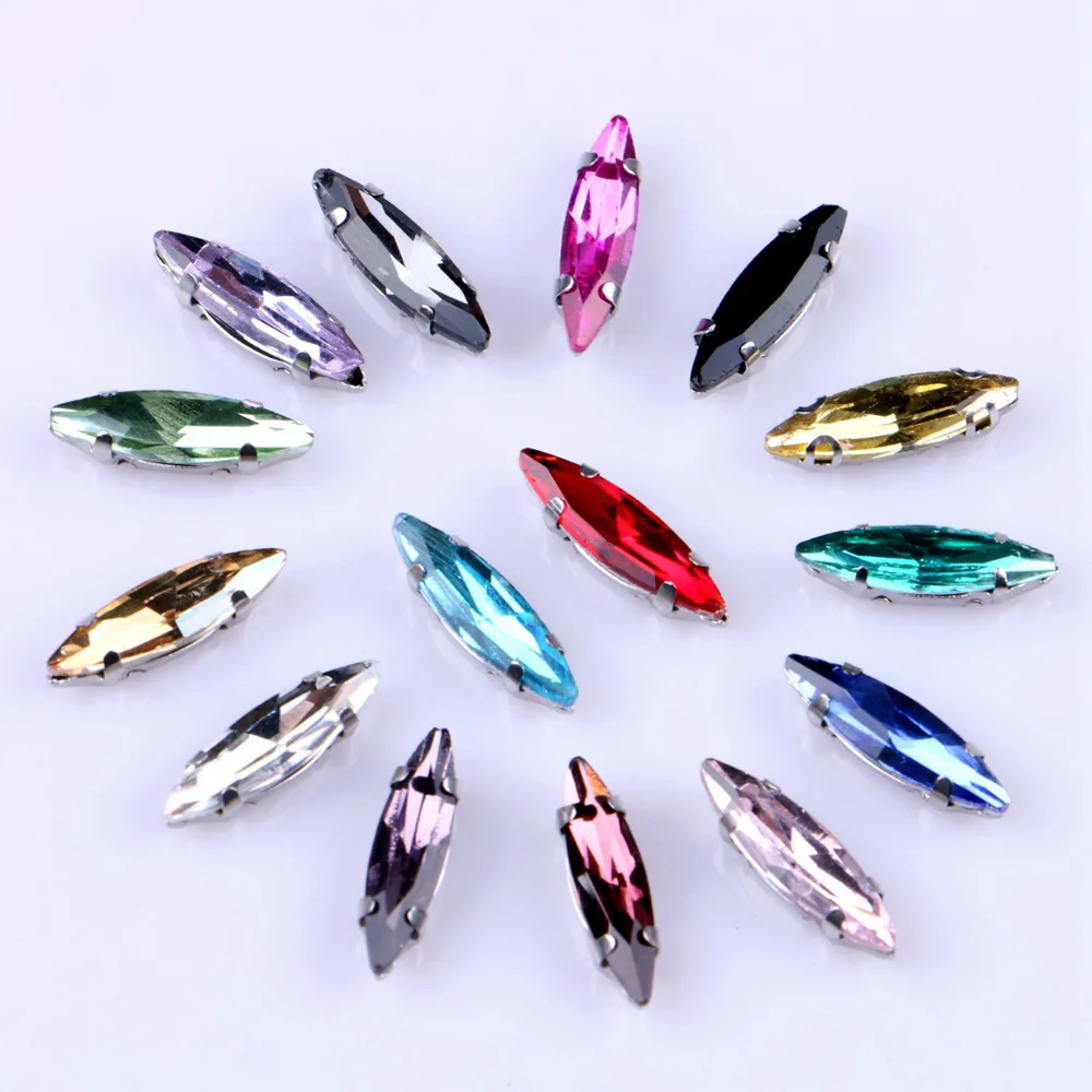 4x15mm 20pcs/pack Horse Eye Glass Sew On Rhinestone With Claw Strass Metal Base Buckle Crystal Stone Diamond For Clothes - купить по