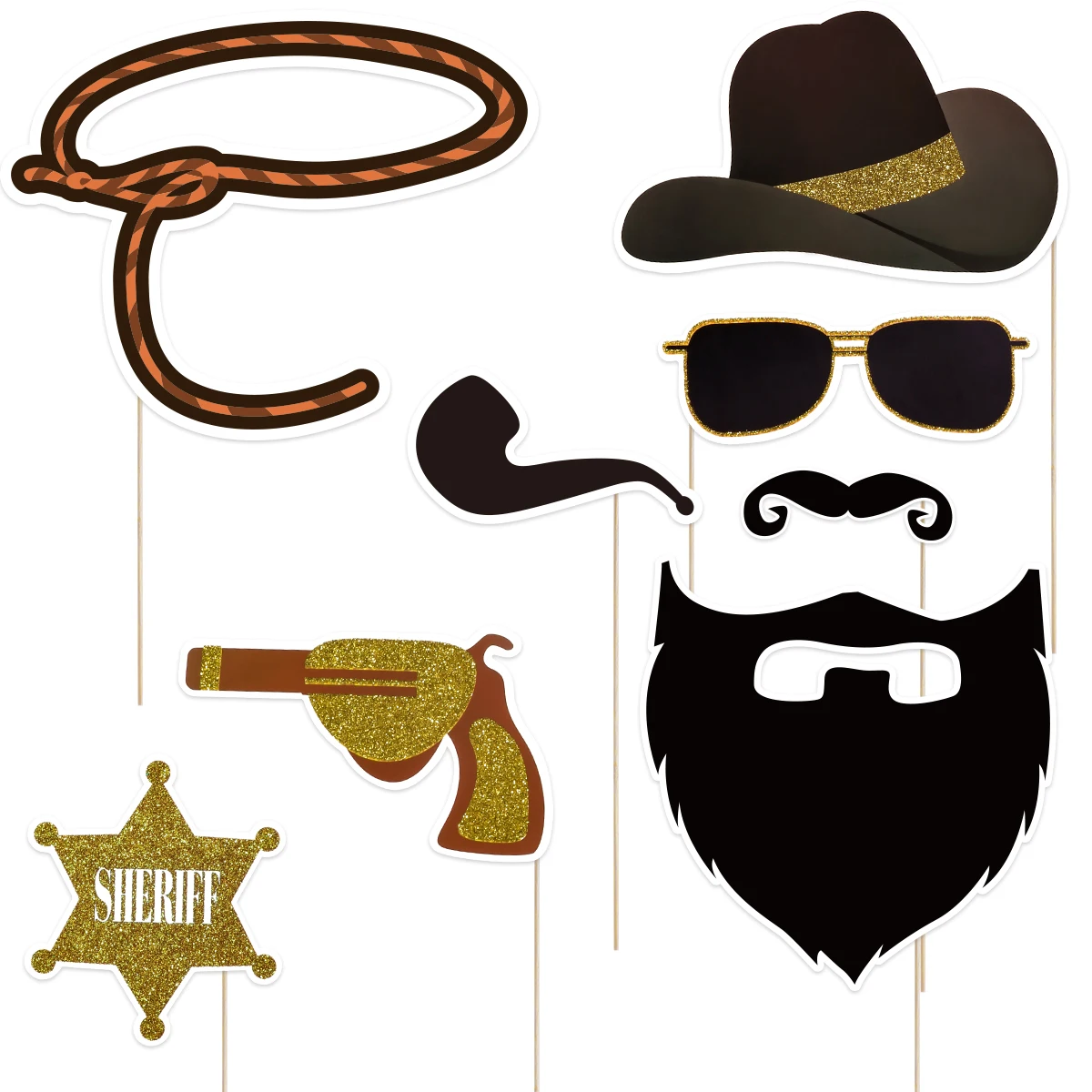 

Tinksky 18pcs West Cowboy Photo Booth Accessory with Bamboo Sticks Funny Party Decoration Supplies