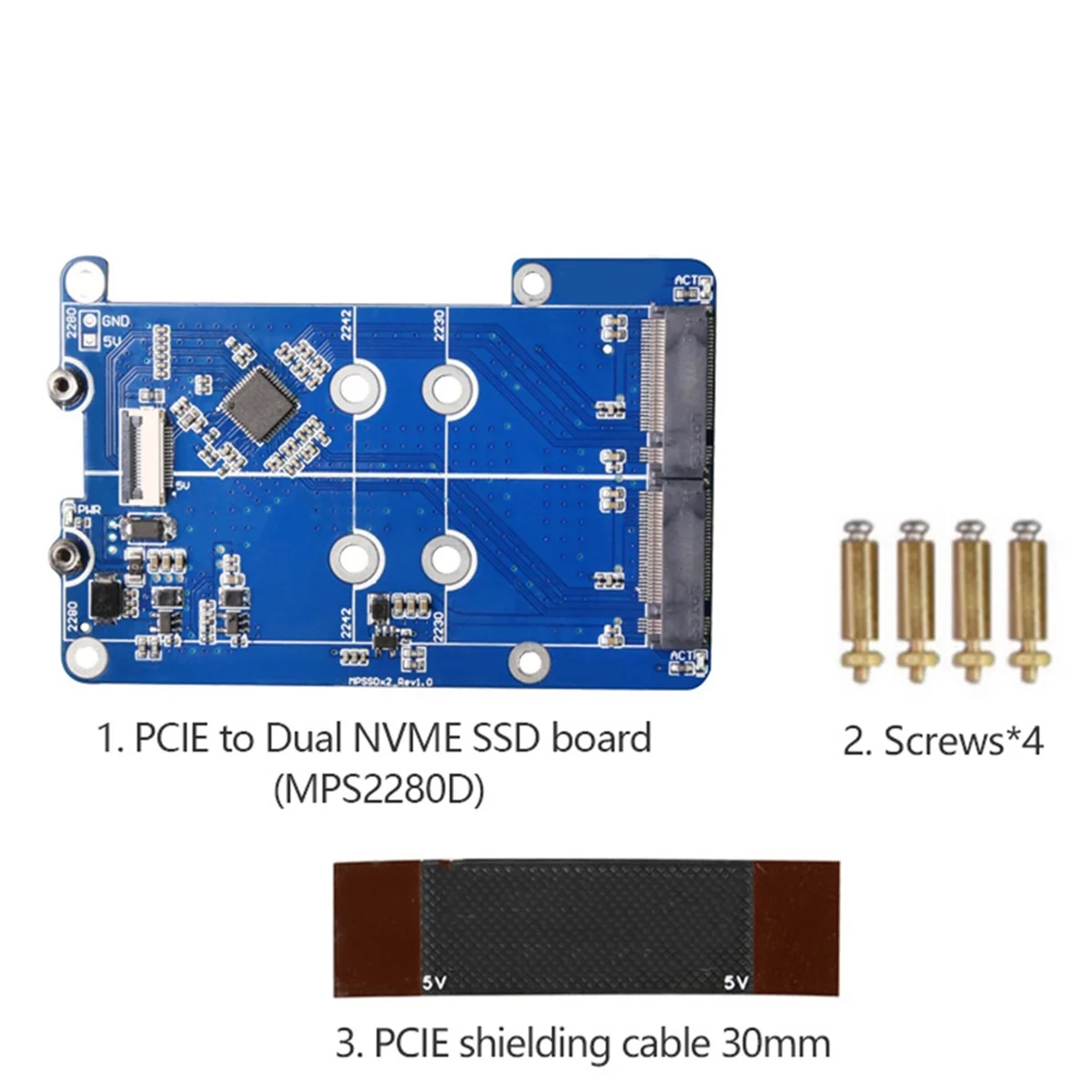 MPS2280D для Raspberry Pi 5 PCIE-M.2 Dual NVME SSD HAT Поддержка твердотельного накопителя 2280/2242/2230