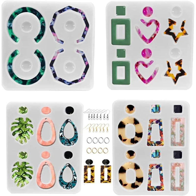 

4PCS Earring Resin Molds,Jewelry Epoxy Resin Molds, For Women Girls DIY Earrings, Resin Jewelry, Pendant Craft
