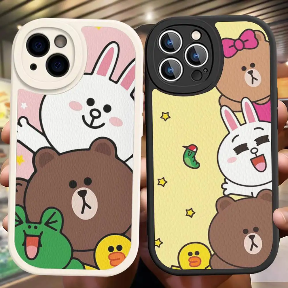 Фото Милый мультяшный чехол C-Cony B-Brown для iPhone 16 15 14 13 12 11 Pro Max Plus, противоударный кожаный чехол №5