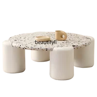 yj Nordic Modern Minimalist Ins Terrazzo Coffee Table Light Luxury round Solid Wood Round Table