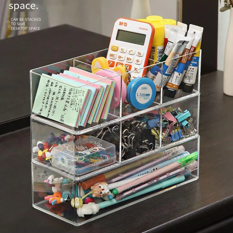 

Desk Pen Holder Pencil Makeup Storage Box Kawaii Large Capacity Desktop Organizer Stand Case School Office Stationery