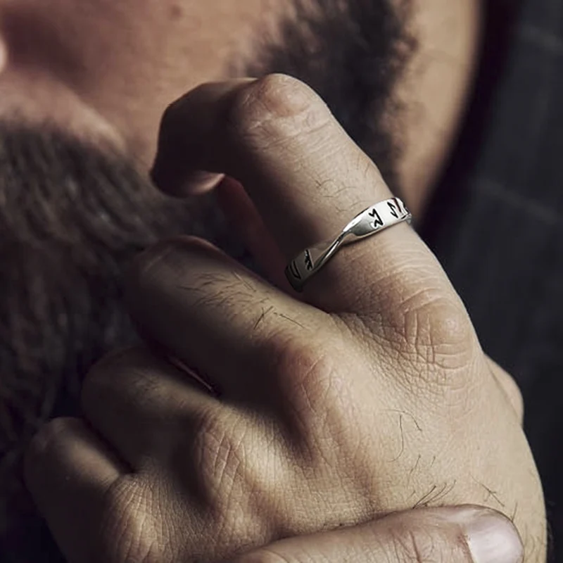 

Solid Mobius Ring Men Jewelry, Viking Elder Futhark Rune Ring,Stainless Steel Twisted Couples Ring