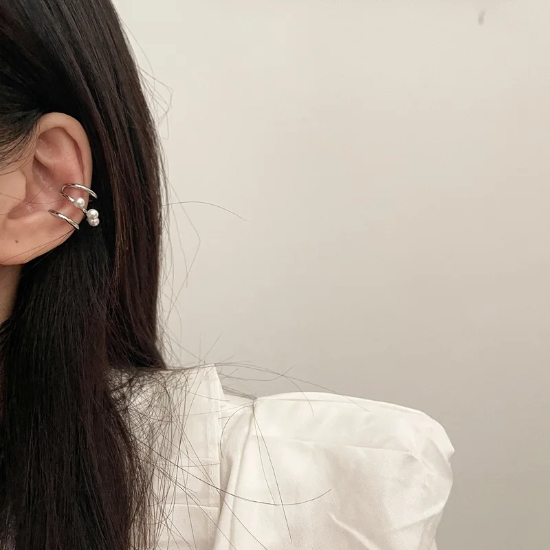 Chic Circle Ear Cuff Fake Piercing Earcuff Pearl Earrings Faux Non Pierced Clip on Jewelry |