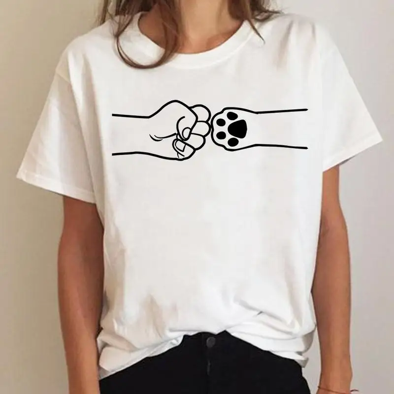 

Women Short Sleeve Cat Hand Dog Animal Fashion Clothing Clothes Graphic T Shirt Summer Tee Ladies Cartoon T-shirt Female Top