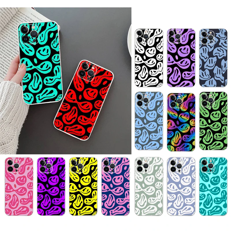 

Phone Case For iphone 14 Pro Max 13 12 11 Pro Max XS XR X 12mini 7 8 Plus SE Trippy Smiley Face Case Funda