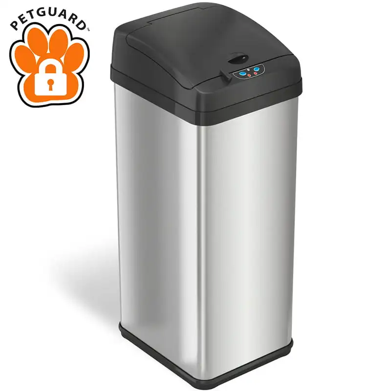 

Gallon Pet-Proof Sensor Trash Can with AbsorbX Odor Filter System, Stainless Steel Outdoor trash can Kitchen garbage Desktop tra
