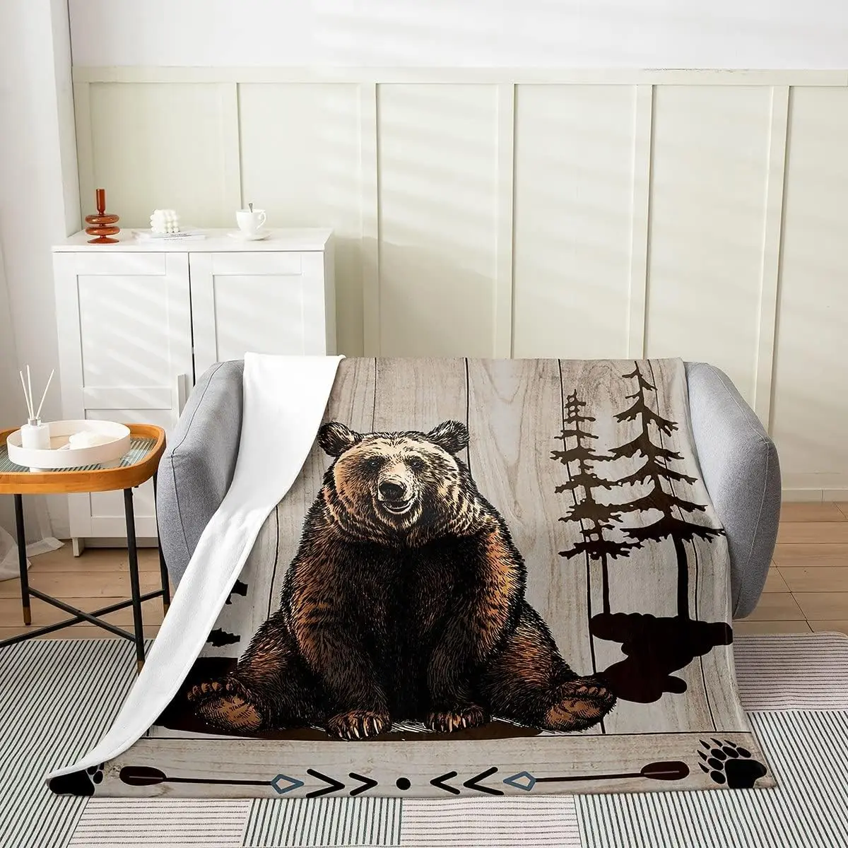 

Bear Flannel Fleece Blanket Retro Western Rustic Plush Throw Blanket, Animal All Season,Bed Blanket for Sofa Couch Kids