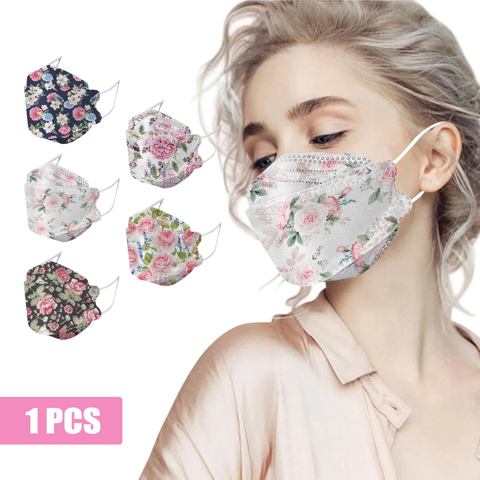 

1pcs Adult Disposable Face Masks With 3d Designs 4-ply Cute Flowers Print Breathable Fish Mask Mascarillas Halloween Cosplay