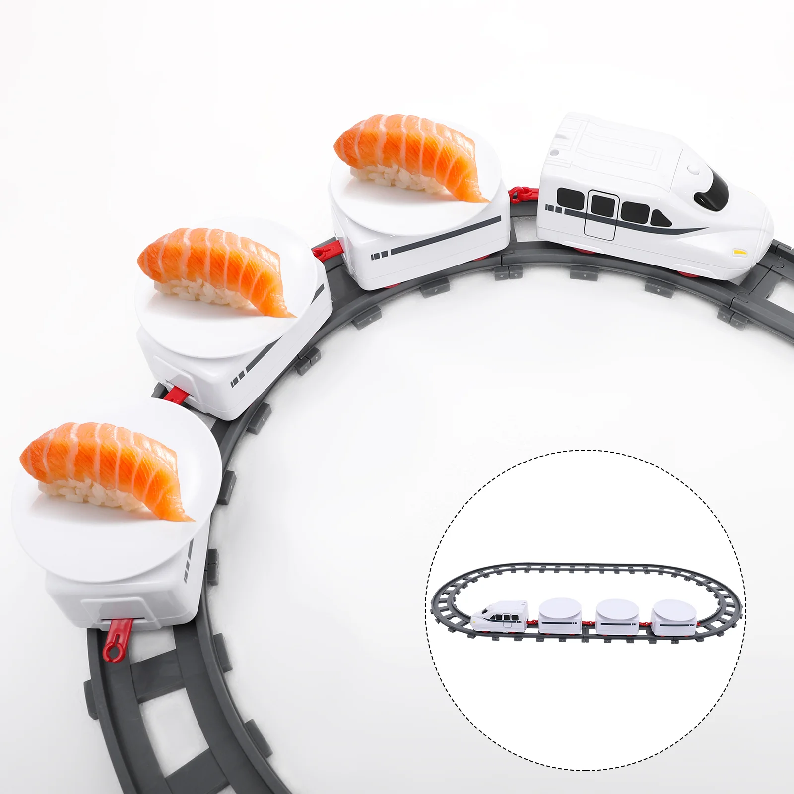 

Train Sushi Toy Set Electric Table Rotating Conveyor Belt Kids Serving Toys Carousel Plate Plaything Christmas Railway Holder