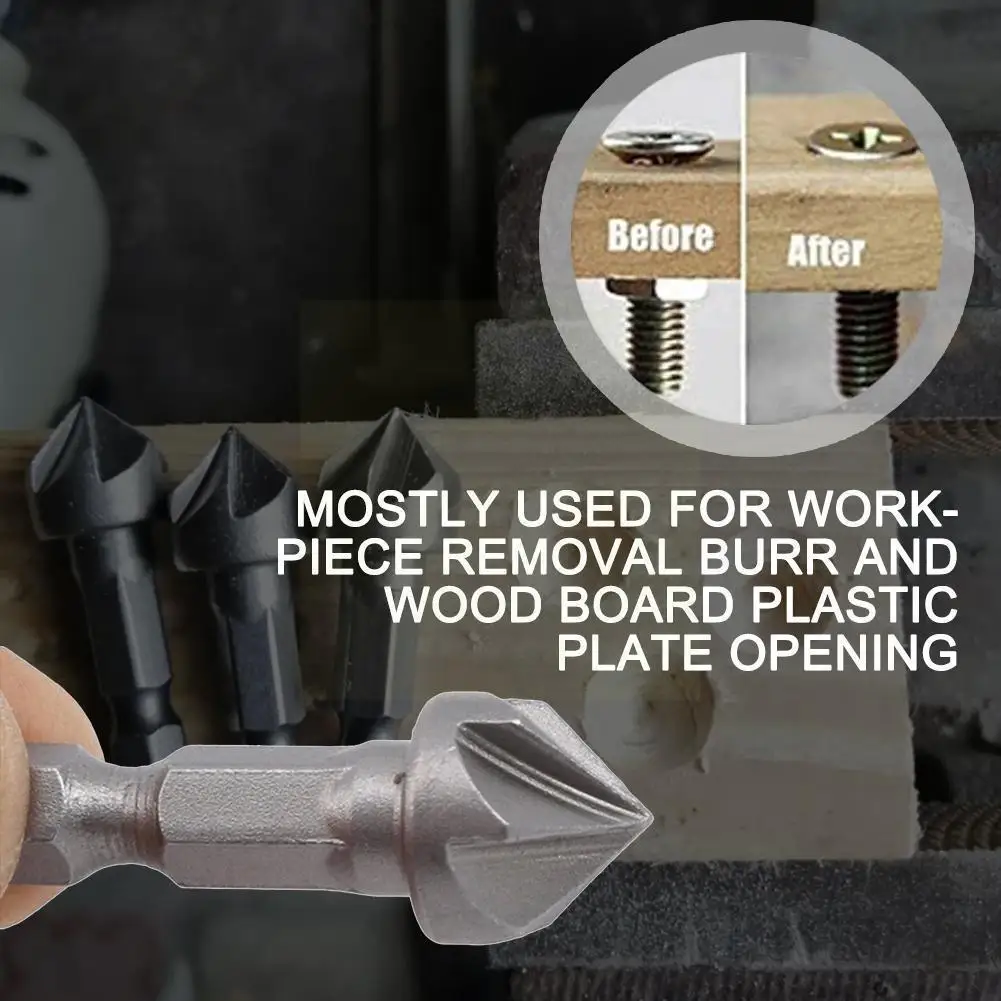 

Hexagonal Shank Six-blade Chamfering Tool Carbon Steel Woodworking Hole Countersink Chamfering Knife Sandblasting Opener C1p1