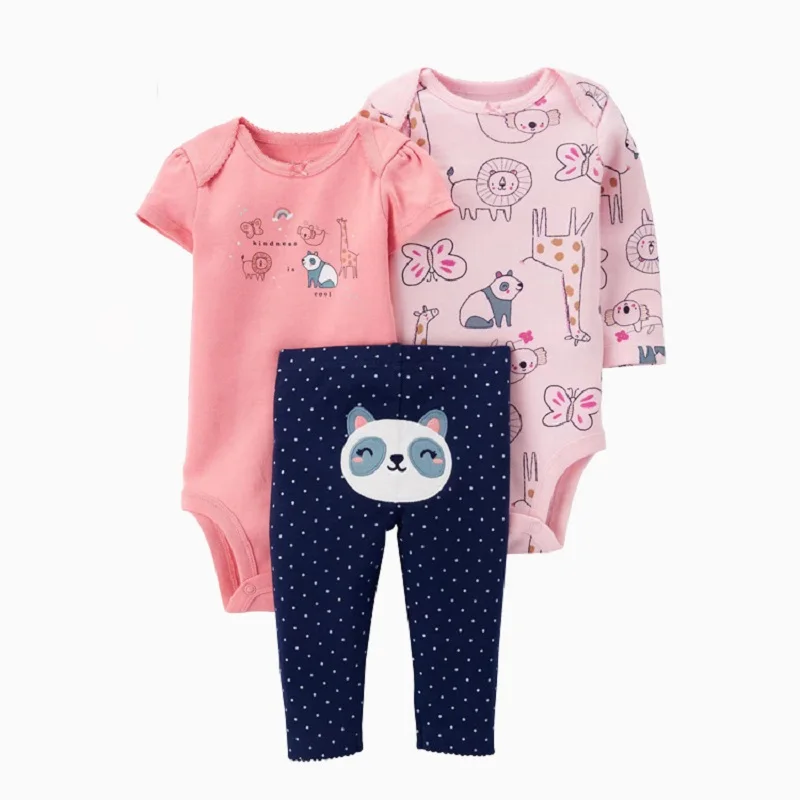 Newborn Baby Girl Cartoon Clothes Set Long Sleeve O-neck Rompers+dot Pants Toddler Boy 3PCS Outfits Infant Clothing 2022 6-24M