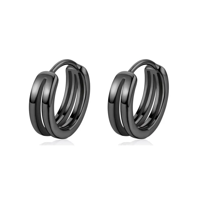 

2023 Trend Hollow Double Ring Small Hoop Earring For Men Women Black Silver-color Hip Hop Gothic Party Jewelry Simple Daily Wear