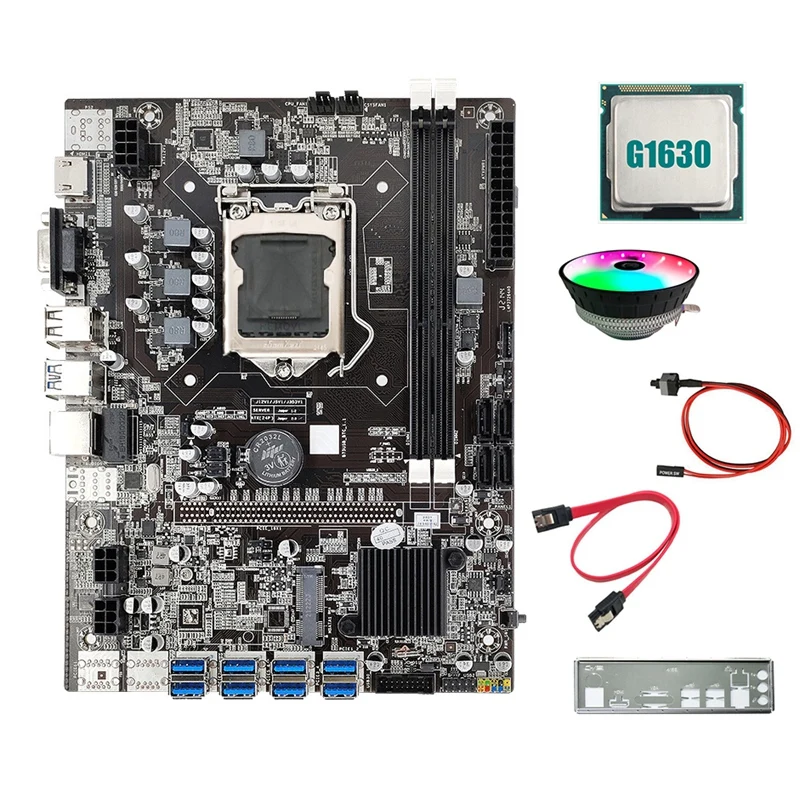 

B75 8USB ETH Mining Motherboard+G1630 CPU+Fan+Switch Cable+SATA Cable+Baffle LGA1155 DDR3 B75 BTC Miner Motherboard