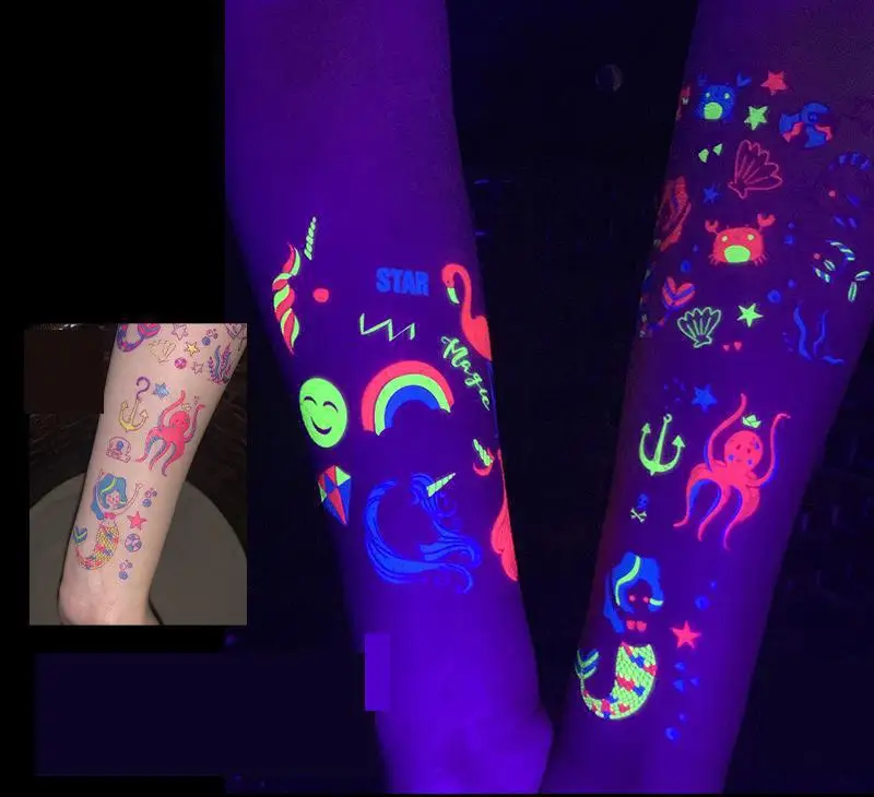 1/12 шт. Мультяшные флуоресцентные детские игрушки-тату-наклейки Единорог Русалка
